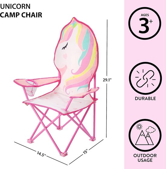 Kinder Campingstoel - Opvouwbare Stoel - Buitenactiviteiten - Inclusief Draagtas - 35x35x66 cm - Eenhoorn — afbeelding 4