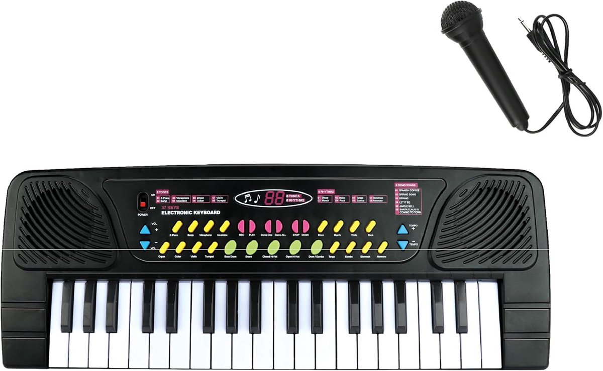 Elektronisch Kindertoetsenbord - Muziekpiano Kinderen - Muziek Leren Spelen - Met Microfoon Ingebouwd - 42 x 15.5 cm - Zwart