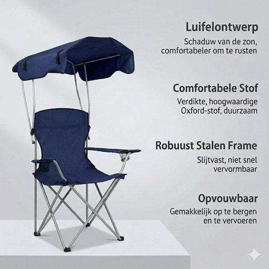 Opvouwbare Campingstoel met Zonnedak - Lichtgewicht Strandstoel met Bekerhouder - Draagbare Vouwstoel - 120 kg Belastbaar - Ideaal voor Strand, Camping & Tuin van Merkloos — afbeelding 2