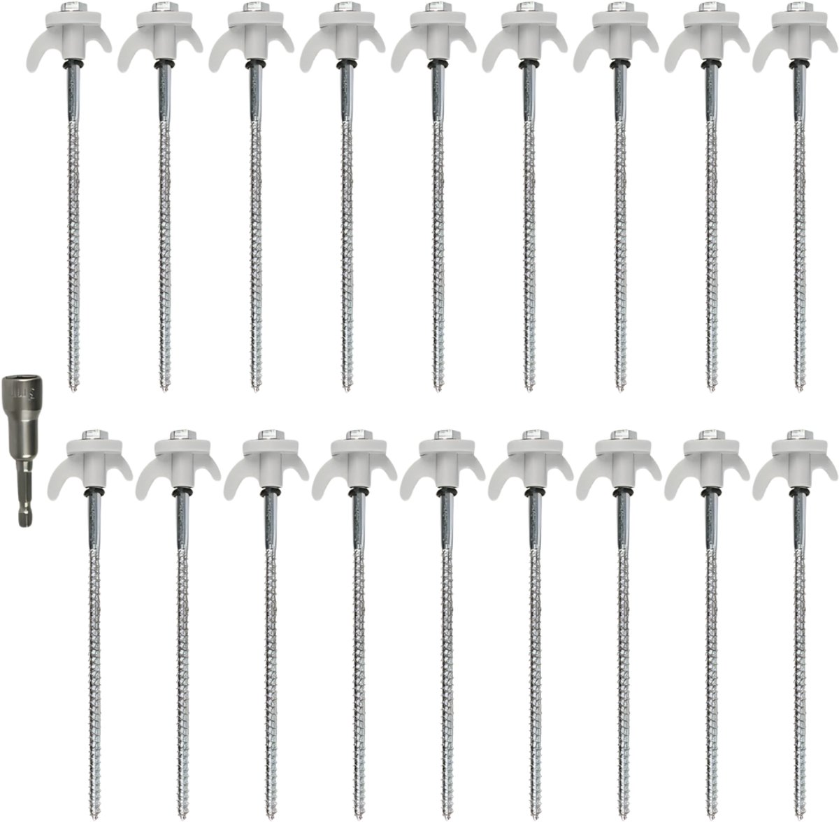 Tentharingen - met Adapter - Schroefharingen - 20 stuks - RVS - Robuuste grondspijkers - Incl koffer