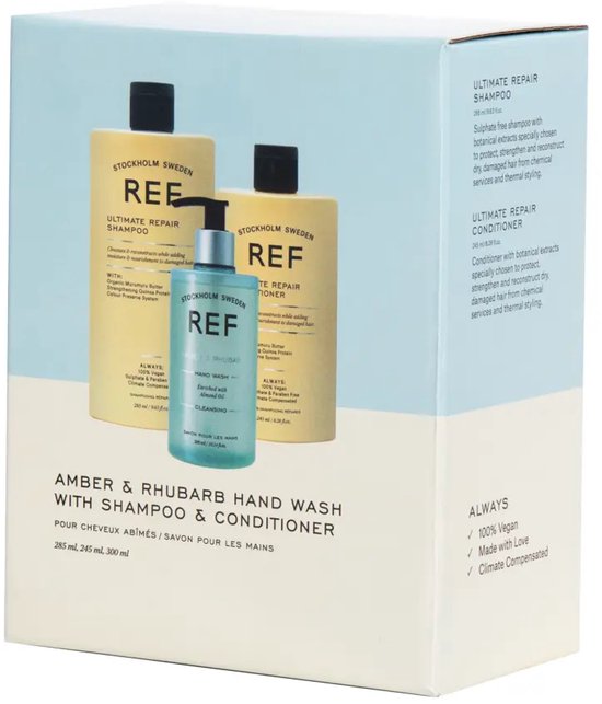 REF Stockholm - BOX FOR HAND SOAP + Ultimate Repair Shampoo 285ml & Conditioner 245ml