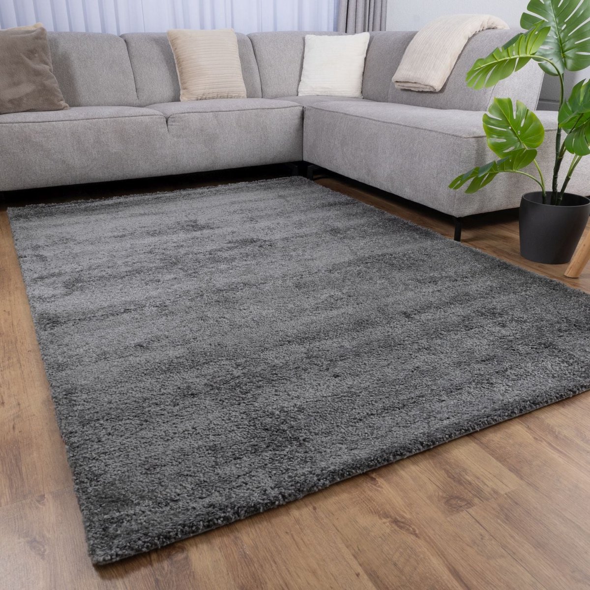Donkergrijs Tapijt Hoogpolig Vloerkleed Koho Berber Luxe Shaggy - 120x170cm- Modern - Woonkamer - Salon - Slaapkamer - Eetkamer