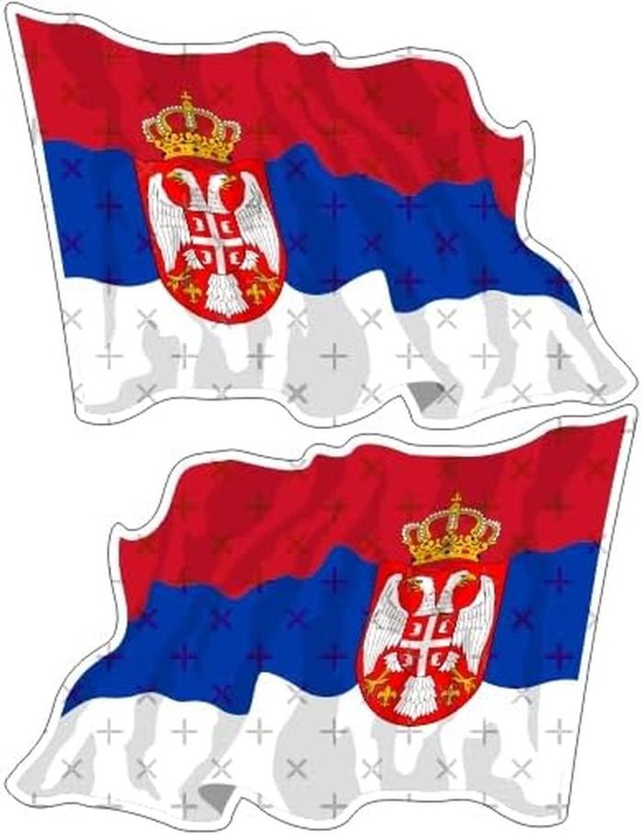 Servische Golvende Vlag Vinyl Bumperstickers Set van 2