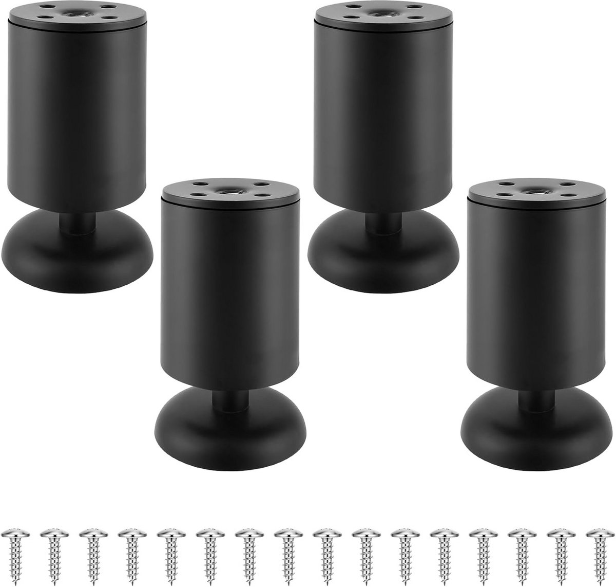 Set van 4 Hoekige Meubelpoten Zwart - In Hoogte Verstelbaar voor Kast of Tafel - Aluminium