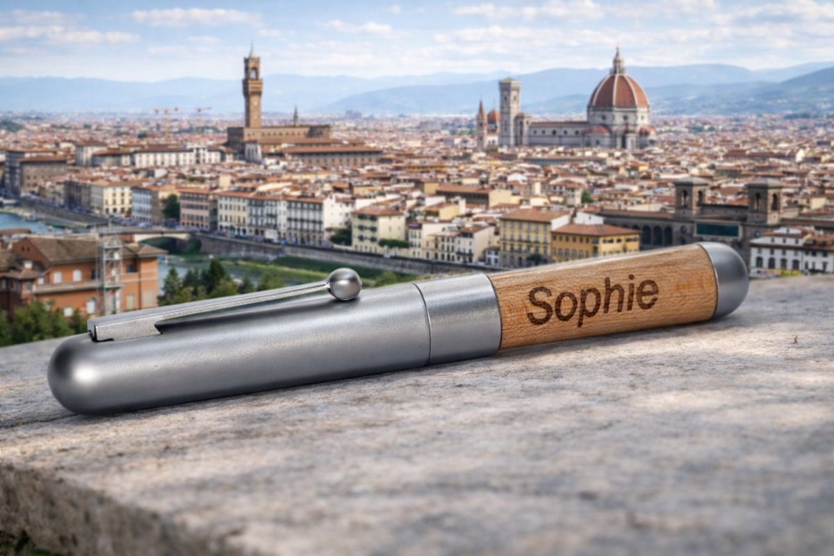 FLORENCE – Gepersonaliseerde houten balpen met lasergravure | Beukenhout & aluminium |PARKER-cartridge. - Lengte: 10,5 cm