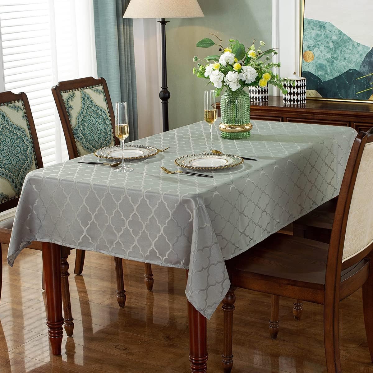 Rechthoekig Tafelkleed Jacquard Design 150x213 cm Krimpbestendig voor Binnen en Buiten