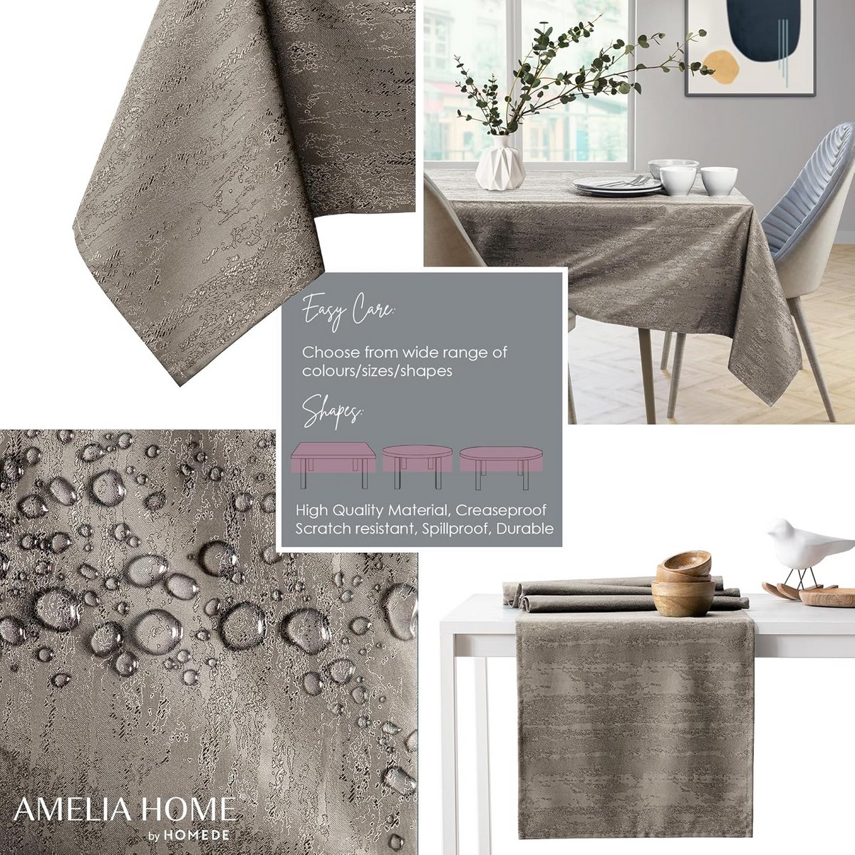 Waterafstotend Tafelkleed Linnenlook Cappuccino Vierkant - Lotus Effect - 100x100 cm