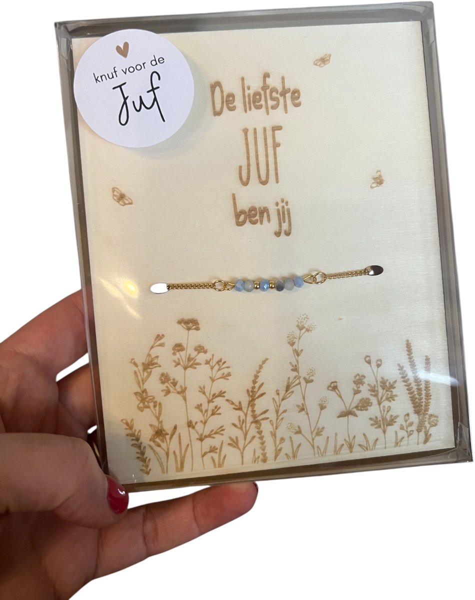 Armband JUF | blauw | cadeau | liefste juf | de liefste ben jij | einde schooljaar | topjuf | origineel cadeau