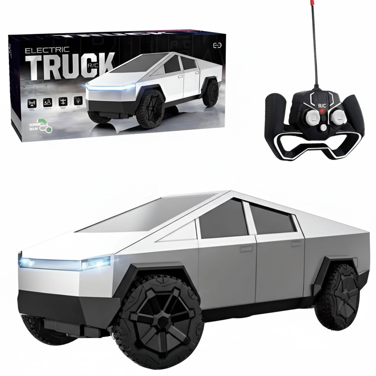 Bestuurbare Auto 1:24 – Futuristische RC Pick-up Truck – 20 km/u – 50+ Minuten Rijtijd – 2.4GHz Afstandsbediening – Speelgoedauto met Werkende LED Lampen & Laadbak