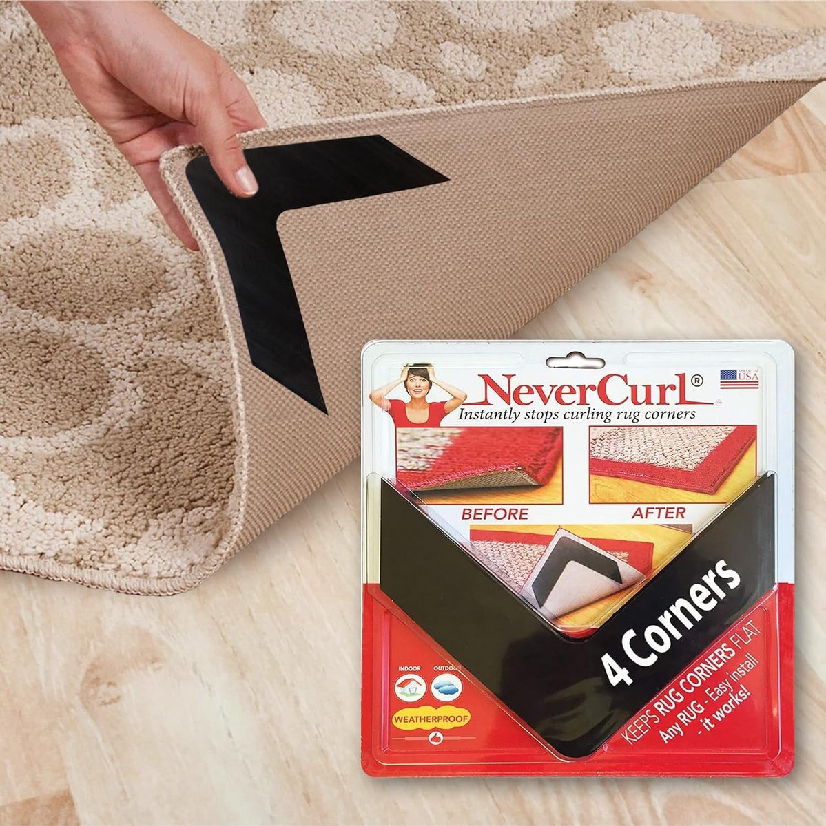 Antislip Tapijtonderlegger met Hoekgrijpers - Voorkomt Schuiven en Opkrullen op Houten, La