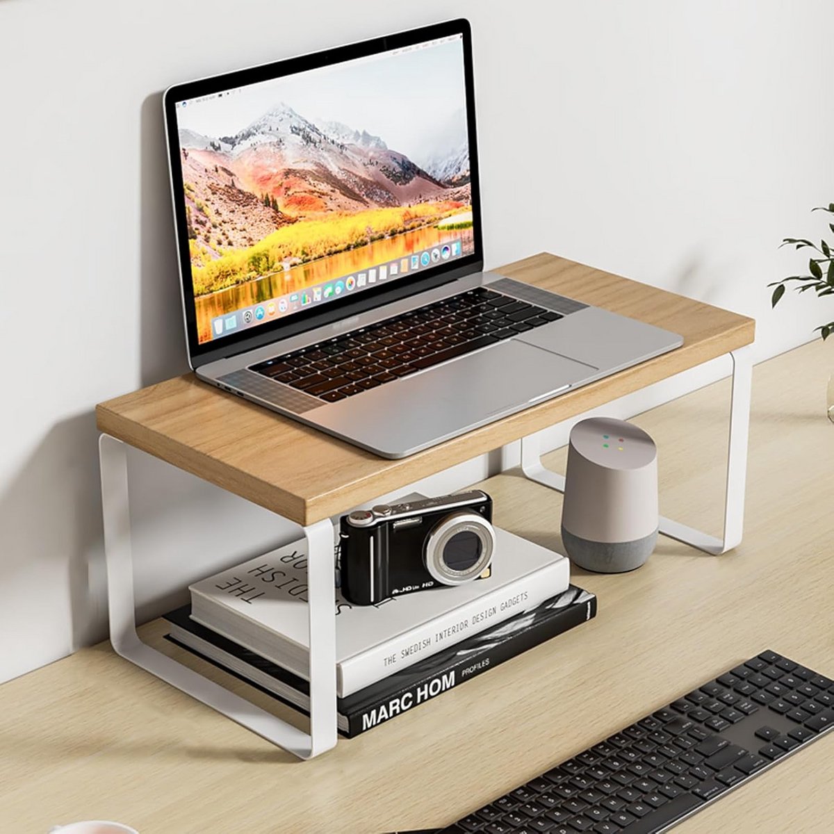 Houten Monitorverhoger met Opbergruimte - Ergonomische Bureau Organizer