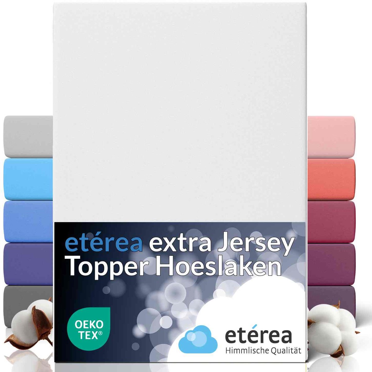etérea Extra Jersey Hoeslaken 180x200 - 200x220 cm - Topper 10 cm - Oekotex - 100% katoen - Wit