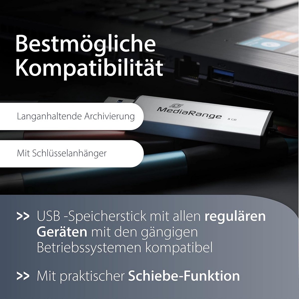 USB 3.0 Geheugenstick 16GB Zwart/Zilver met Schuifmechanisme