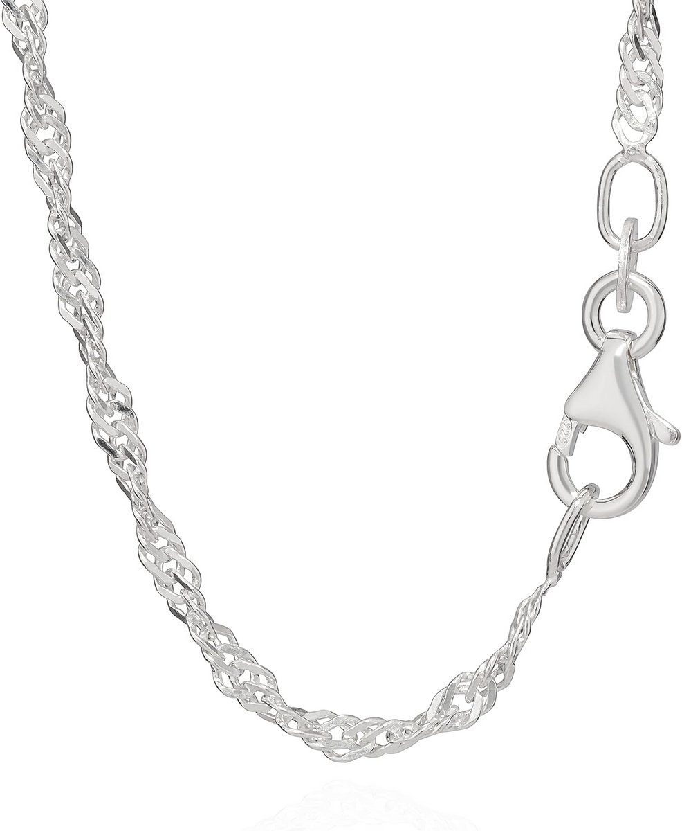 Echt 925 Sterling Zilveren Singapore Schakelketting 60cm Gedraaid