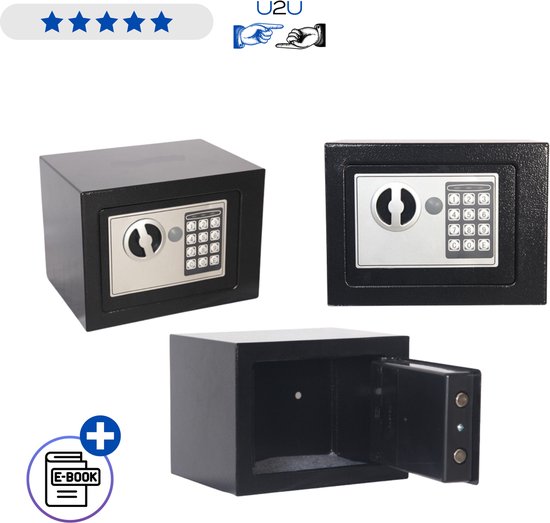 Elektronische Kluis Met Code En Sleutel Stalen Veiligheidskluis Zwart Voor Thuis Kantoor Hotel Compacte Huiskluis Voor Geld Documenten Sieraden En Data Met Viltvoering Wand En Vloermontage Digitaal Slot 23 x 17 x 17 cm Extra Beveiligd Pro Met Ebook