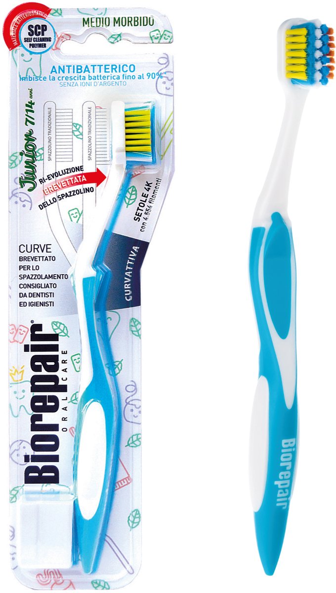 Biorepair Curve Junior – Kinder Tandenborstel – Medium – 7–14 jaar – 1 stuk