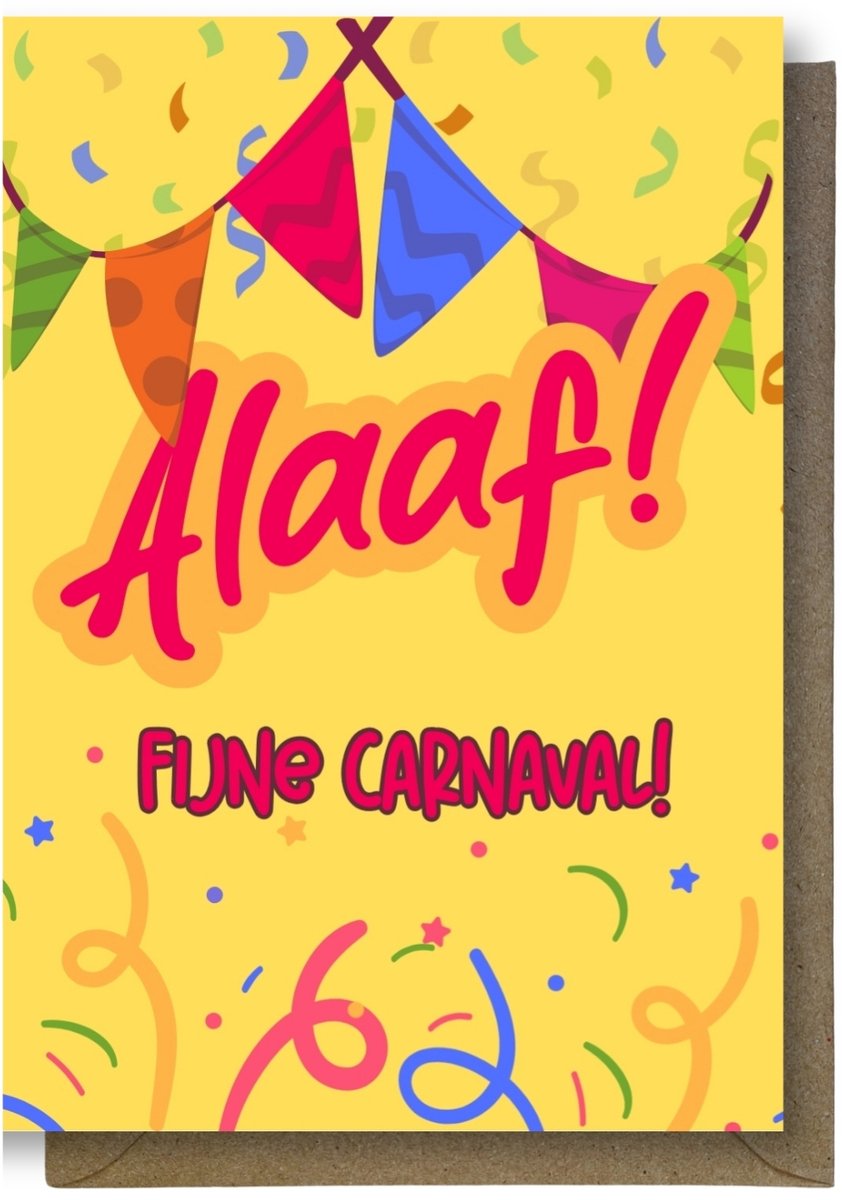 Luxe carnaval Wenskaart - carnavalkaart - fijne carnaval - 12x17cm - gevouwen kaart Inclusief gekleurde envelop
