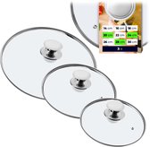 KADAX Set van 3 glazen deksels voor pan en pan 22/26/30 cm, hittebestendig, zwarte handgreep, voor koken en braden, visuele controle bij het koken