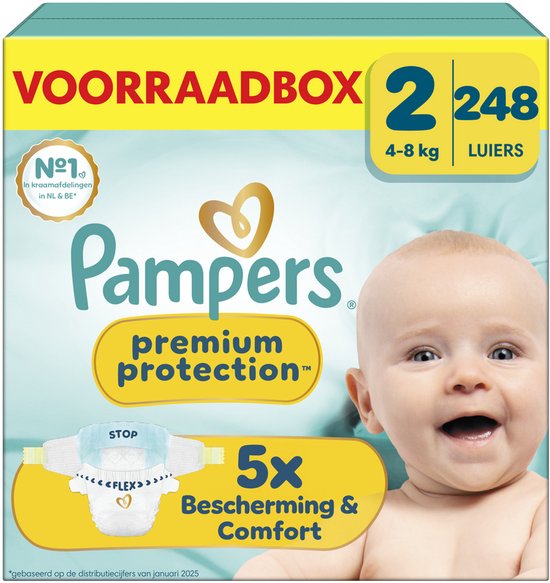 Pampers Premium Protection Maat 2 - 248 Luiers - 4kg-8kg - Voorraadbox