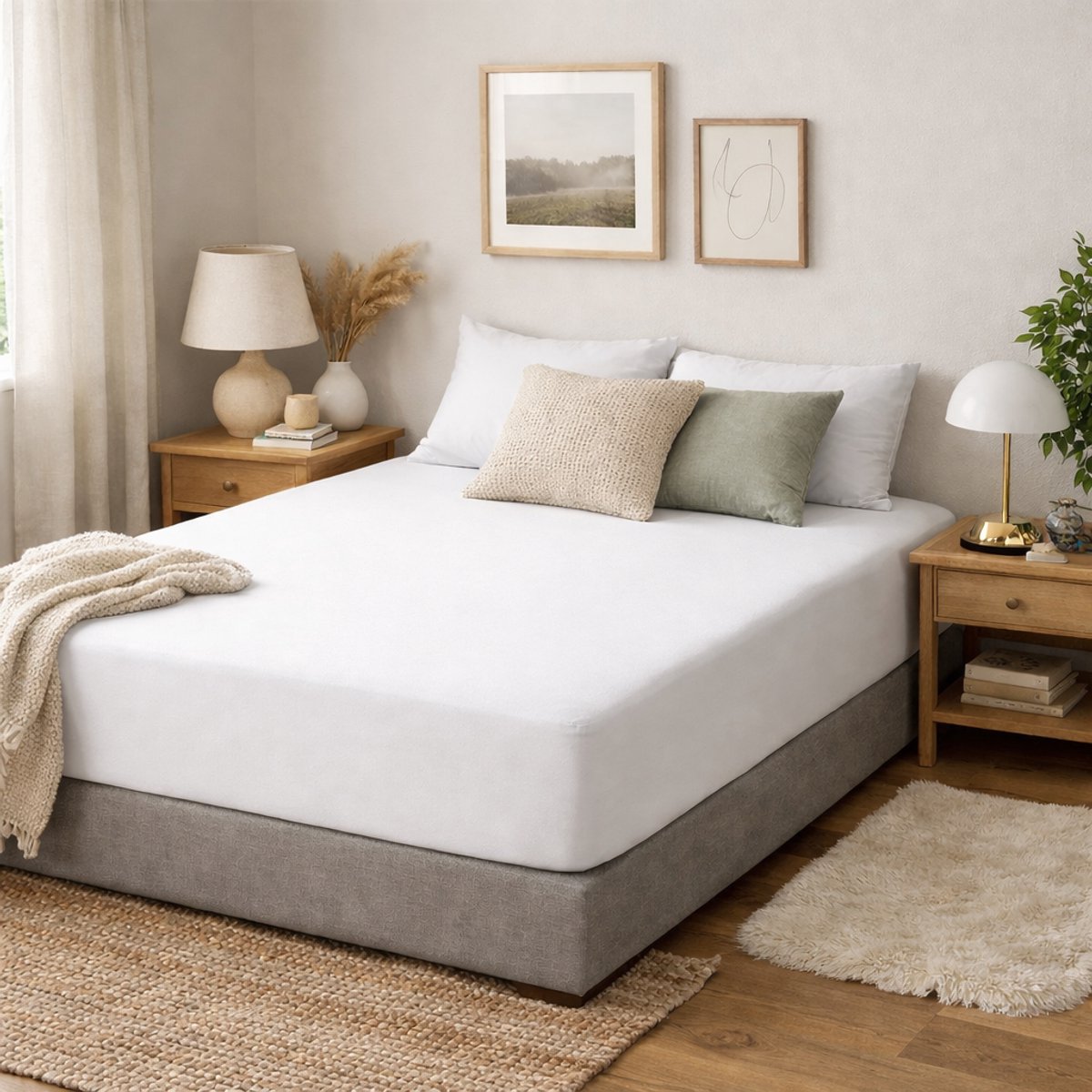 Saphira COMFORT Jersey Hoeslaken – Wit – 180x200 cm – 30 cm Matrashoogte – 100% Katoen – 360° Elastiek Rondom – Glad & Rekbaar