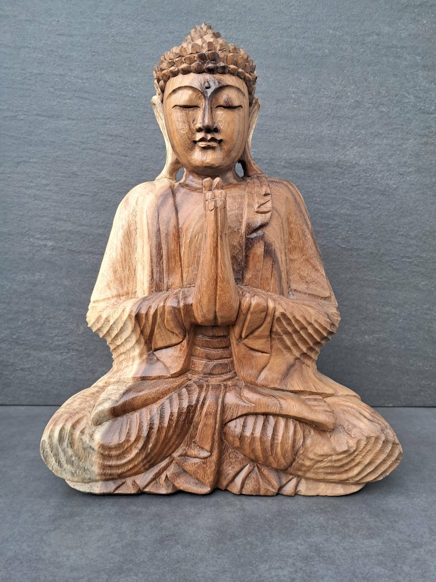 Bouddha en bois/fait main/Anjali mudra/Asie