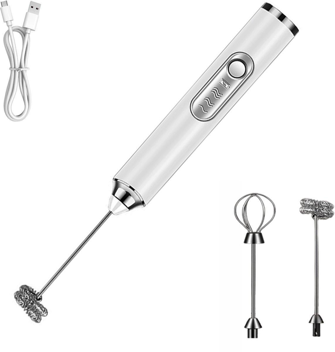 Elektrische Melkopschuimer met 3 Standen-Melkopklopper Handmatig-Melkopschuimer-Matcha Klopper-Koffieschuimer-Schuimklopper-Eiwitklopper-Mini Mixer- USB A Oplaadbaar-Wit
