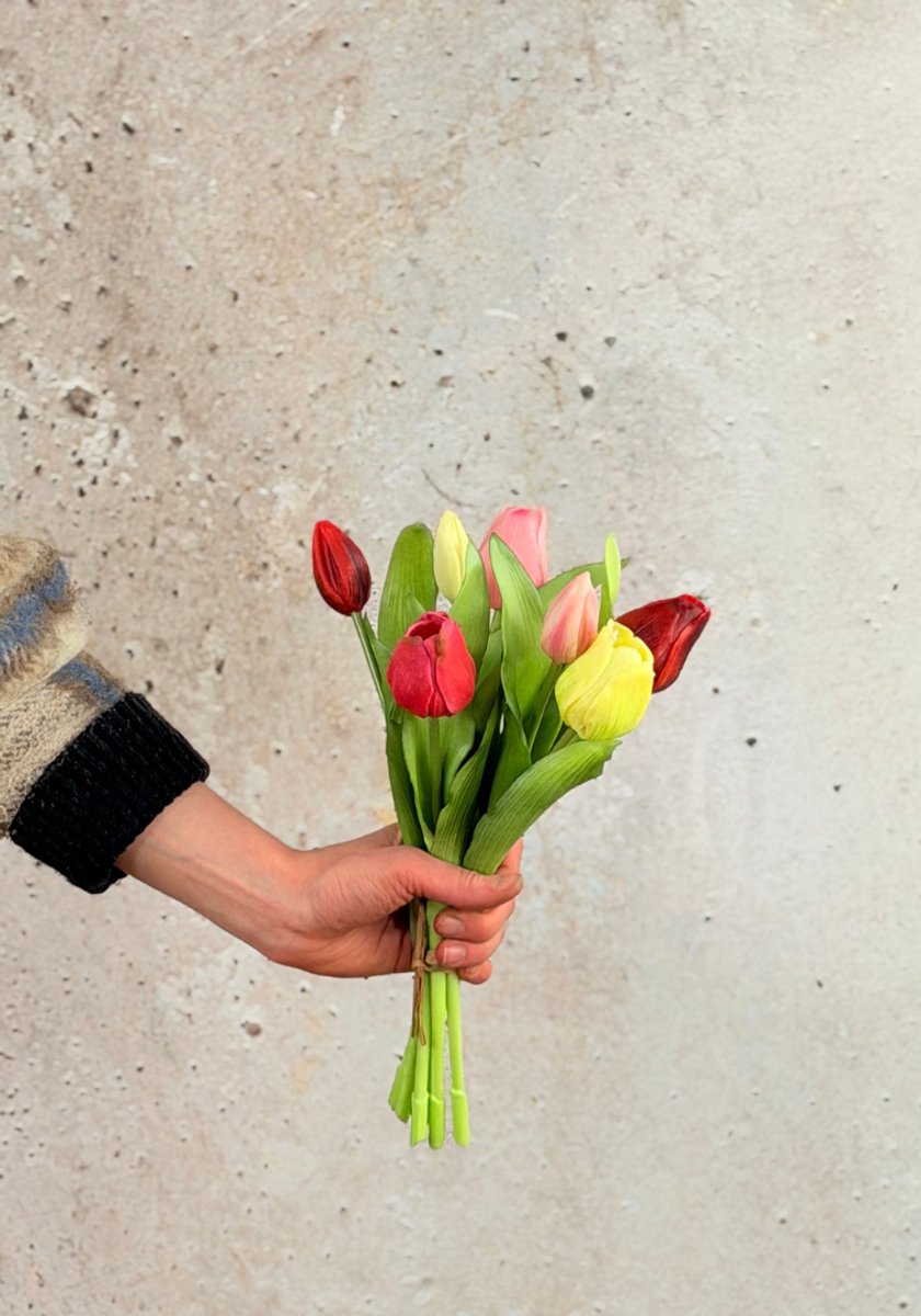 Kunst tulpen "Hollandse Pracht" Roze/wit mix 7 stuks) 30cm | Prachtig gedetailleerd boeketje | Perfect als cadeau of als decoratie voor jouw eigen interieur