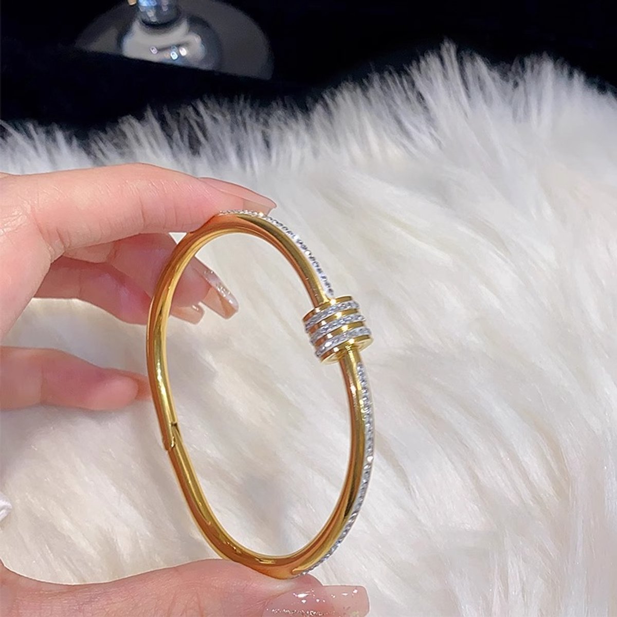 Glintweave – Roestvrijstalen Royce Armband met Zirkonia Ringen – 18K Verguld – Dames – Goud