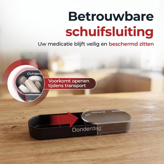 Casa Goods- Boîtes à pilules 7 jours, 4 compartiments par jour - Boîte à médicaments 7 jours - Noir