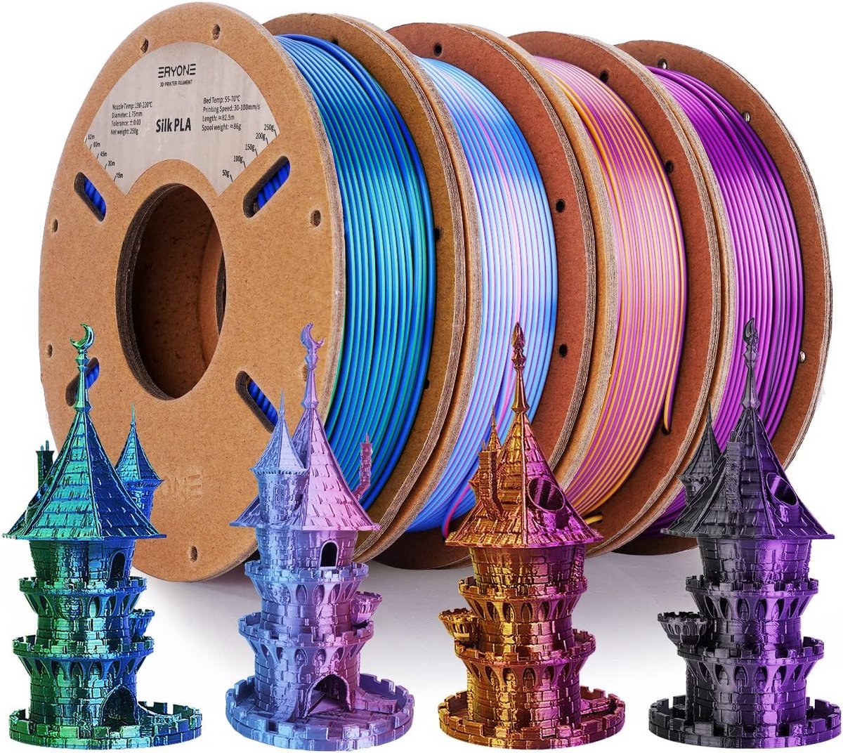 PLA Filament 1.75mm Tweedelig Kleur, 4x250g Pak voor 3D Printer