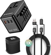 Remodius® Wereldstekker PRO + UniCharge Oplaadkabel – 220+ landen – 100W USB-C Ultra Fast Charging Reisstekker – 3x USB-C, 1x USB-A – Universele Oplaadkabel voor Laptop, Telefoon, Tablet, en meer