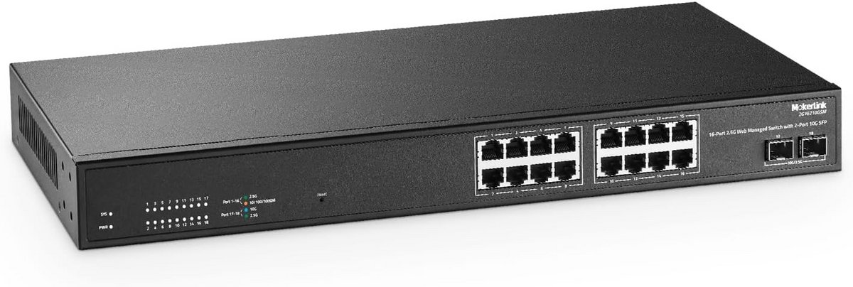 Managed 16-Poorts 2.5G Ethernet Switch met 2x10G SFP - Rackmontage, VLAN, LACP, QoS