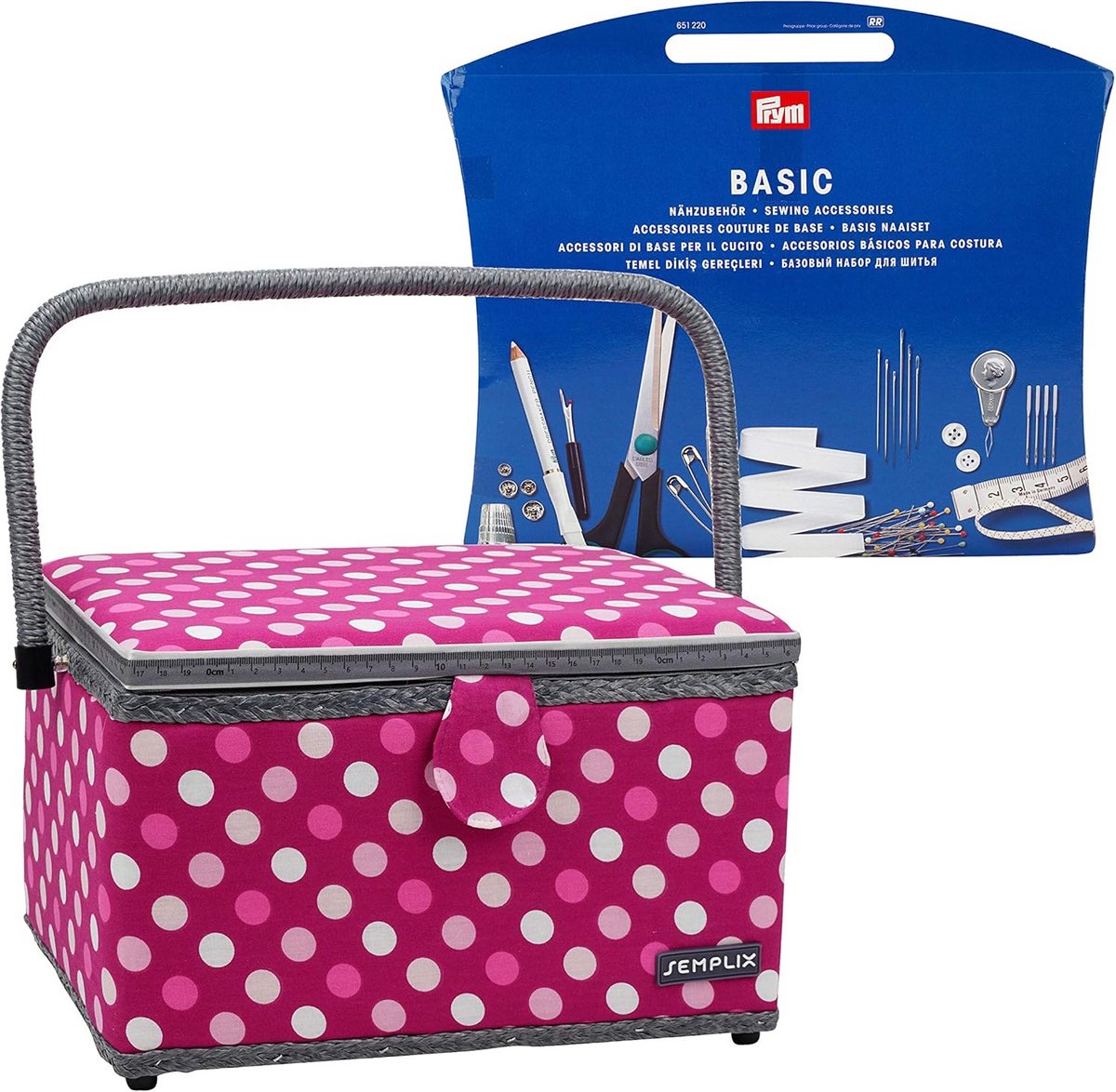 Grote Naaidoos Gevuld met Accessoires - Polkadot Roze Bessen
