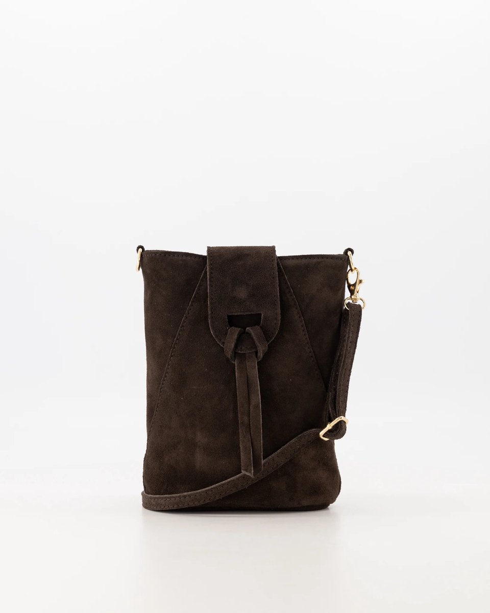 tasje - bruin -suède- crossbody /telefoontasje