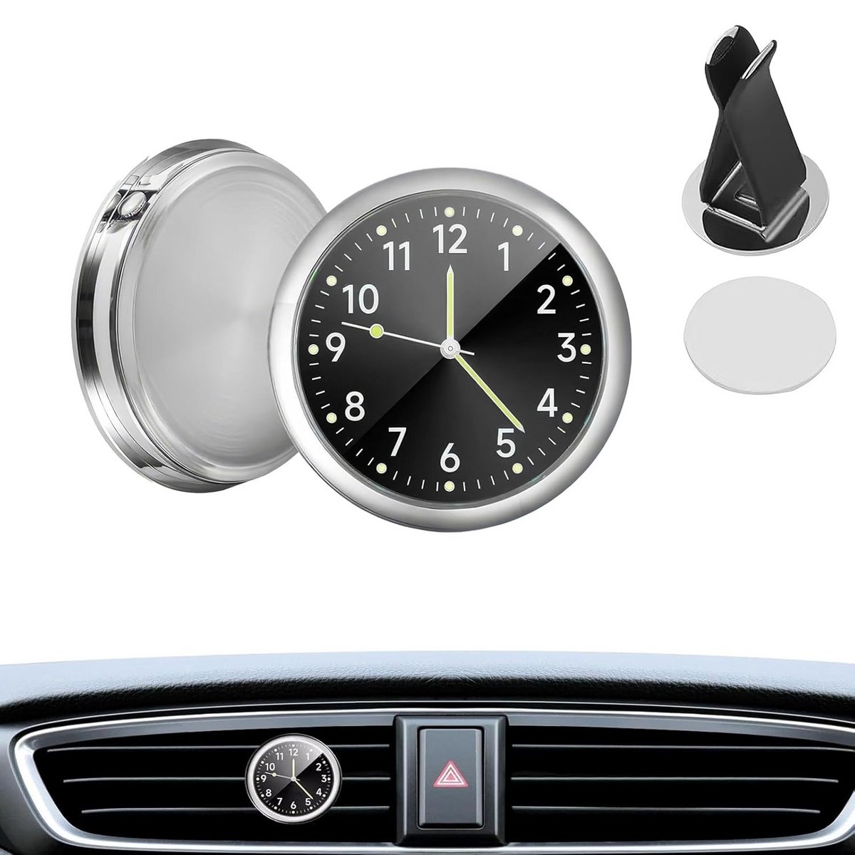 Ronde Dashboard Klok voor Auto met Lichtgevende Wijzers en Ventilatieclip