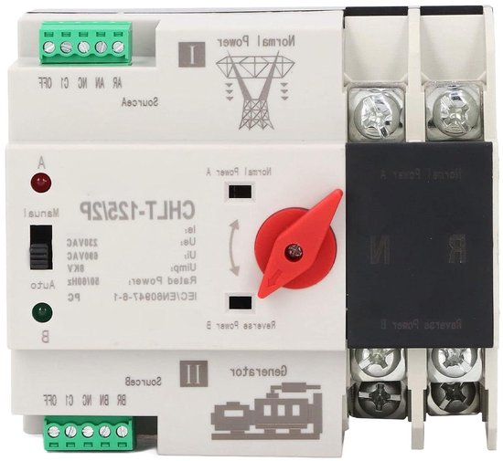 Automatische overdrachtsschakelaar 125A 2-polig zilver 230V voor