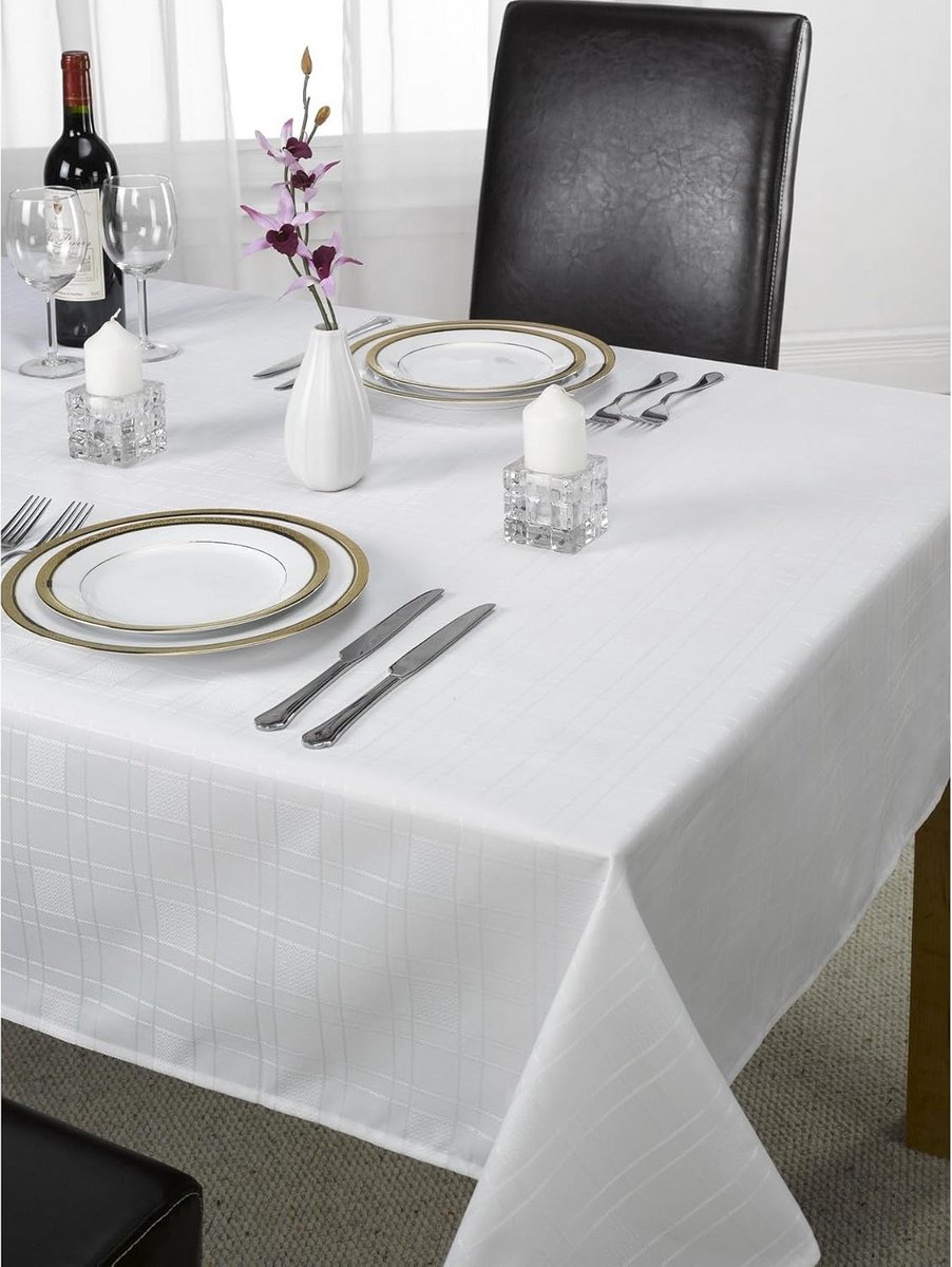 Elegante Rechthoekige Tafelkleed Zilver Polyester Damast Rand 274 x 178 cm