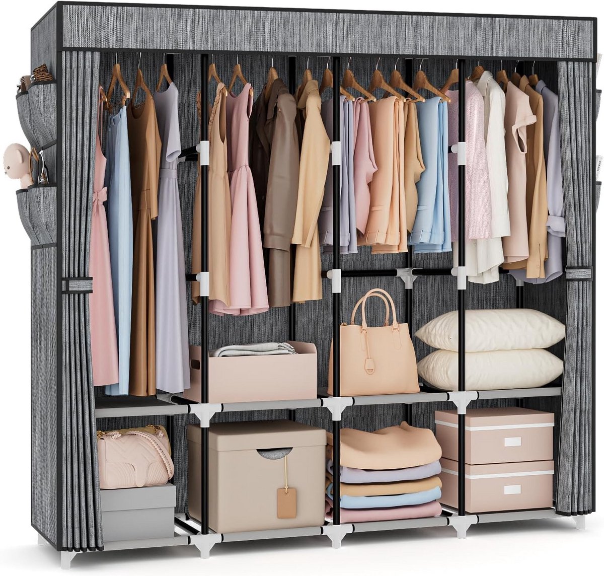 Grote Draagbare Kledingkast met Hangers en Opbergplanken