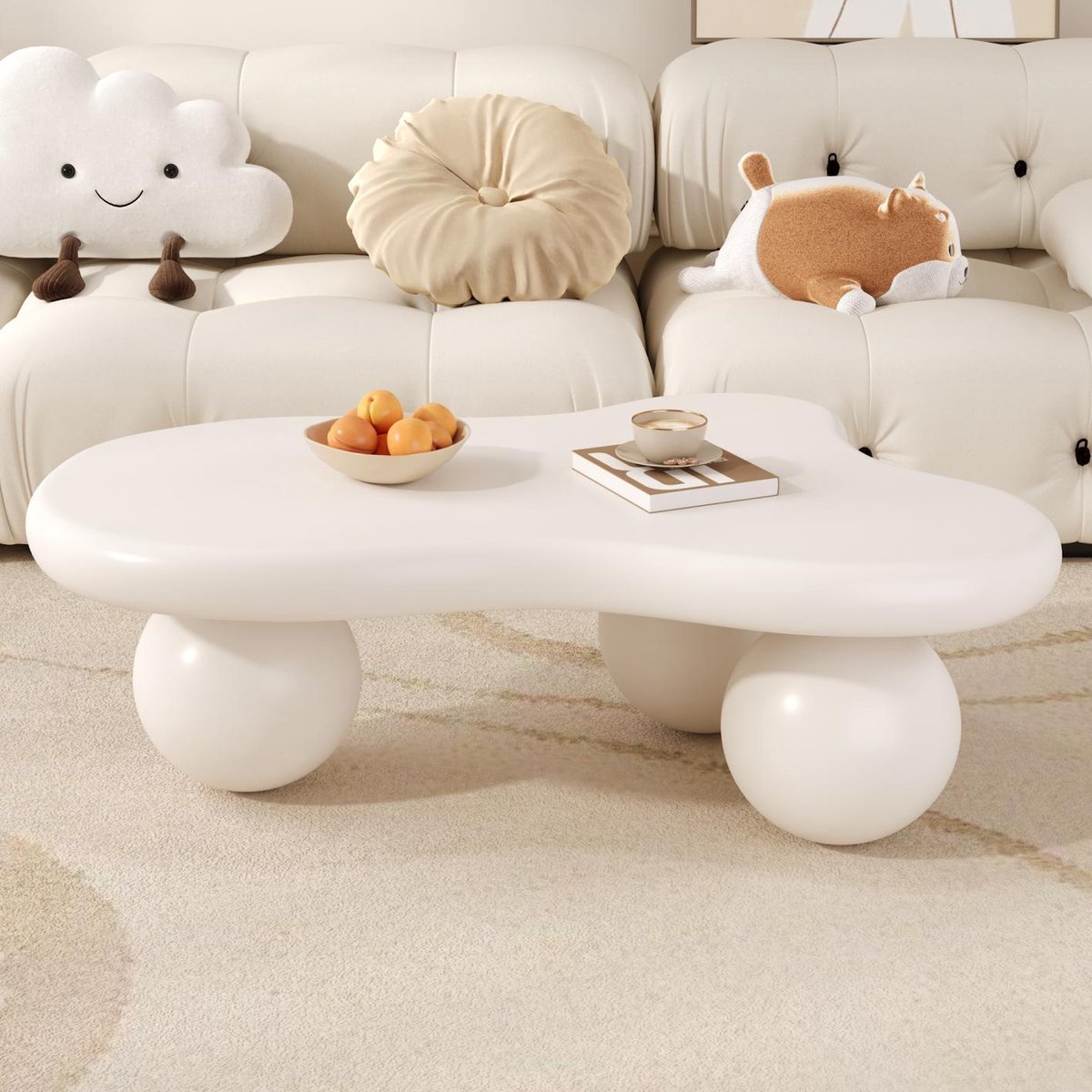 VVBV Witte salontafel in wolkdesign met ledverlichting – keuze uit 16 kleurensalontafelwolkdesignronde poteneen elegante toevoeging aan een moderne woonkamer of kinderkamer.