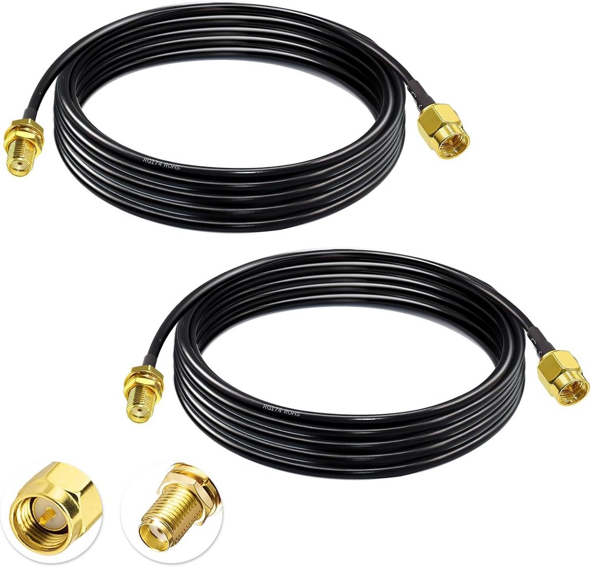 2x SMA Verlengkabel 1 Meter voor WiFi Antenne, Router en Netwerkapparatuur