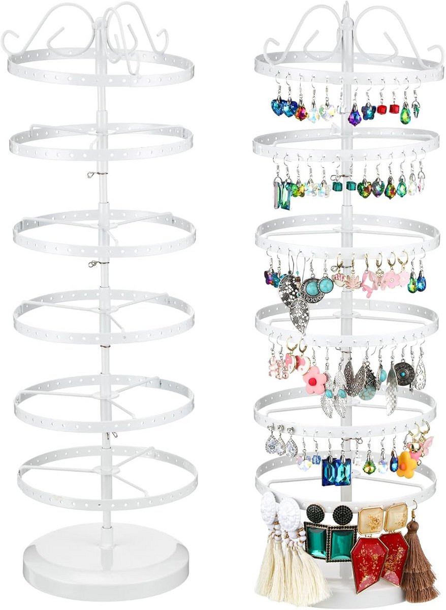 2 Stuks Metalen Roterende Oorbelhouder 6 Niveau Verstelbare Sieraden Stand voor Oorbellen en Kettingen