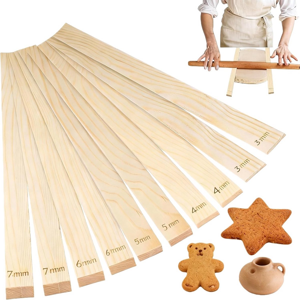 10-delige Houten Rolstokken Toolkit voor Pottenbakken en Keramiek - 5 Dikte Maten