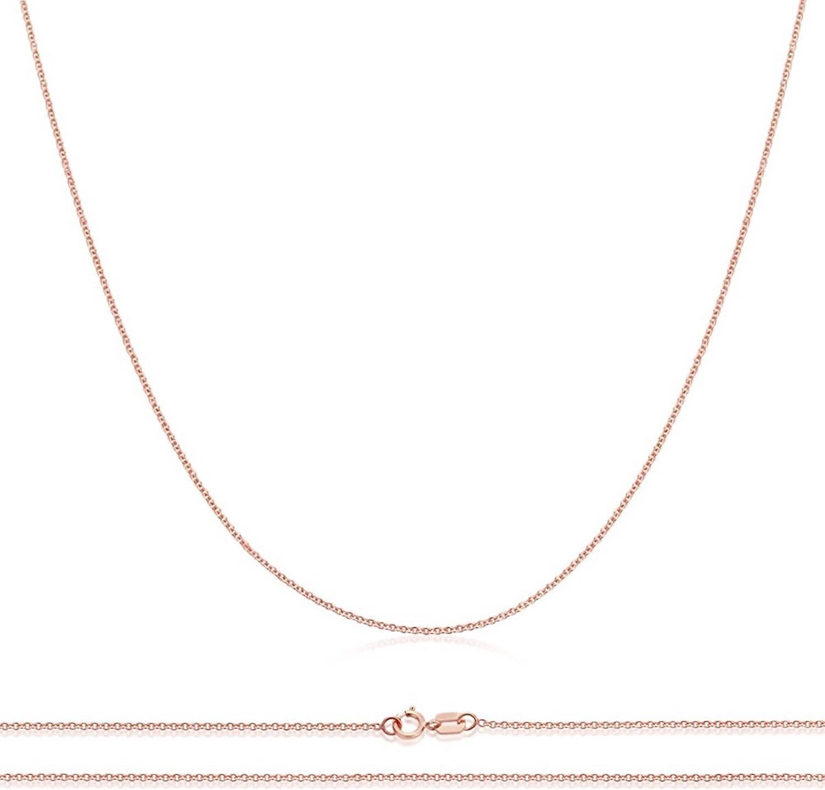 Fijne 14K Roségouden Ankerschakel Halsketting Breedte 0.8mm