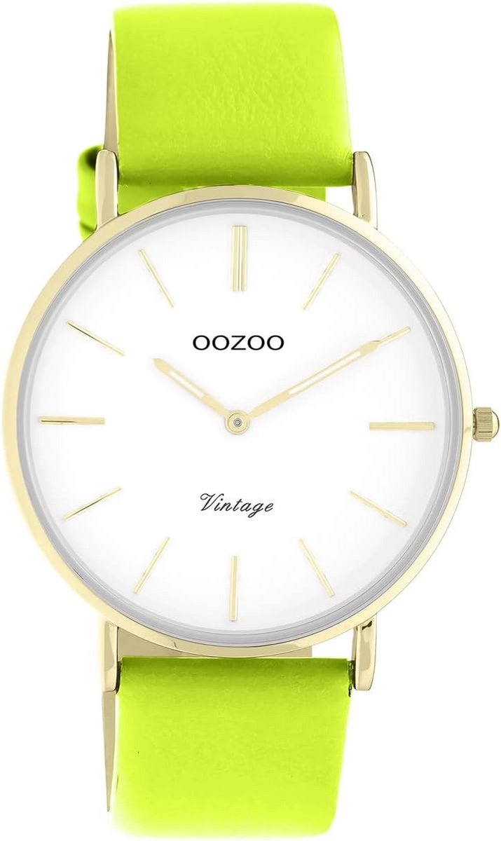 Dameshorloge Vintage Stijl Analoog met Leerband - Geelgroen-Zilver-Wit