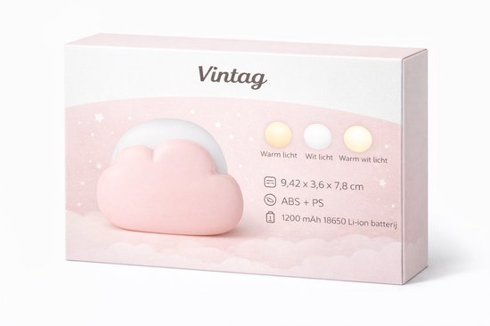 Nachtlamp - Wolk - Roze - Oplaadbaar - 3 Standen van Klearly — afbeelding 5