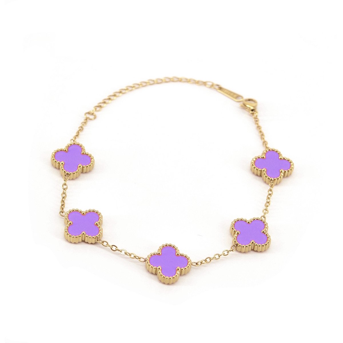 Clover Armband - Paars/Goud | 21,5 cm | Stainless Steel | Fashion Favorite