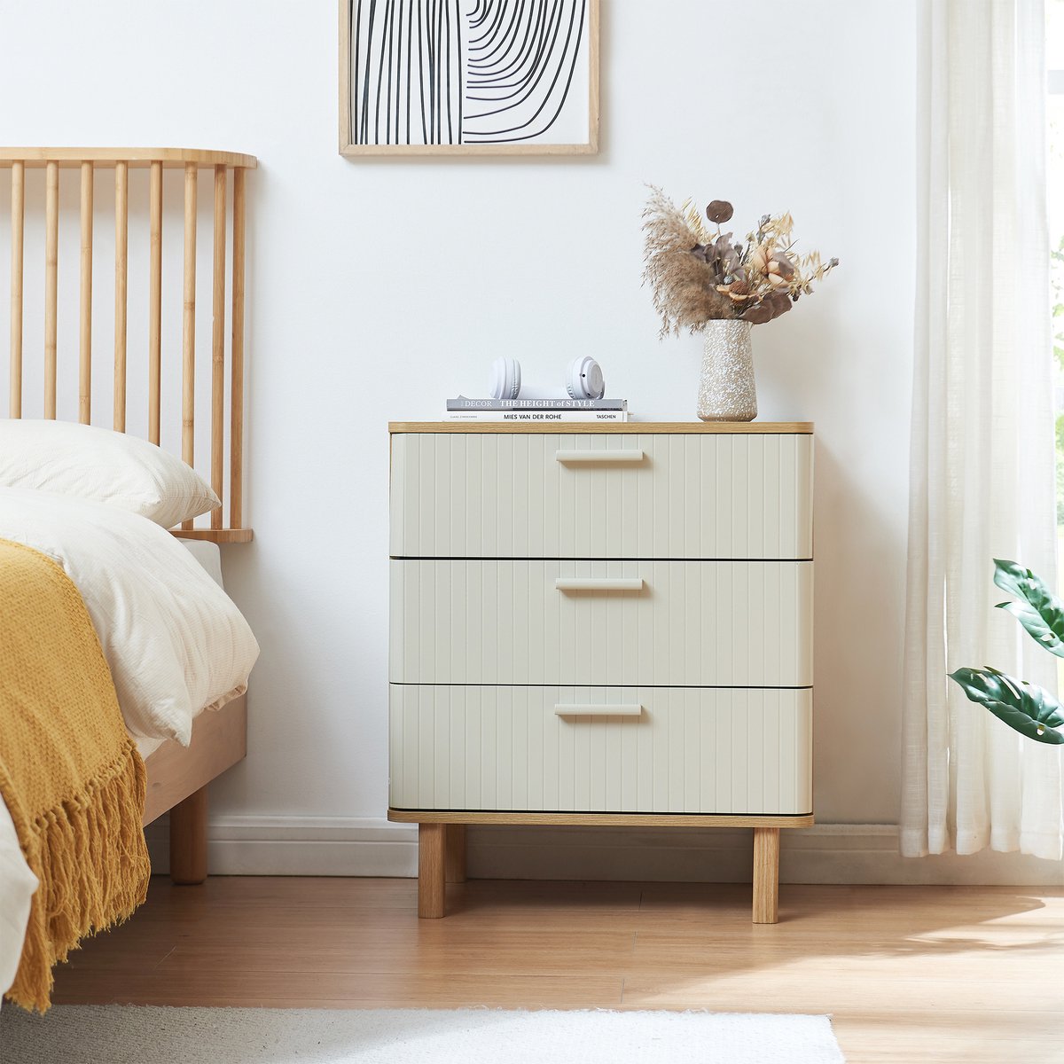en.casa Commode Ferrersp 70x60x40 cm eikenkleurig havermout en naturel [en.casa]