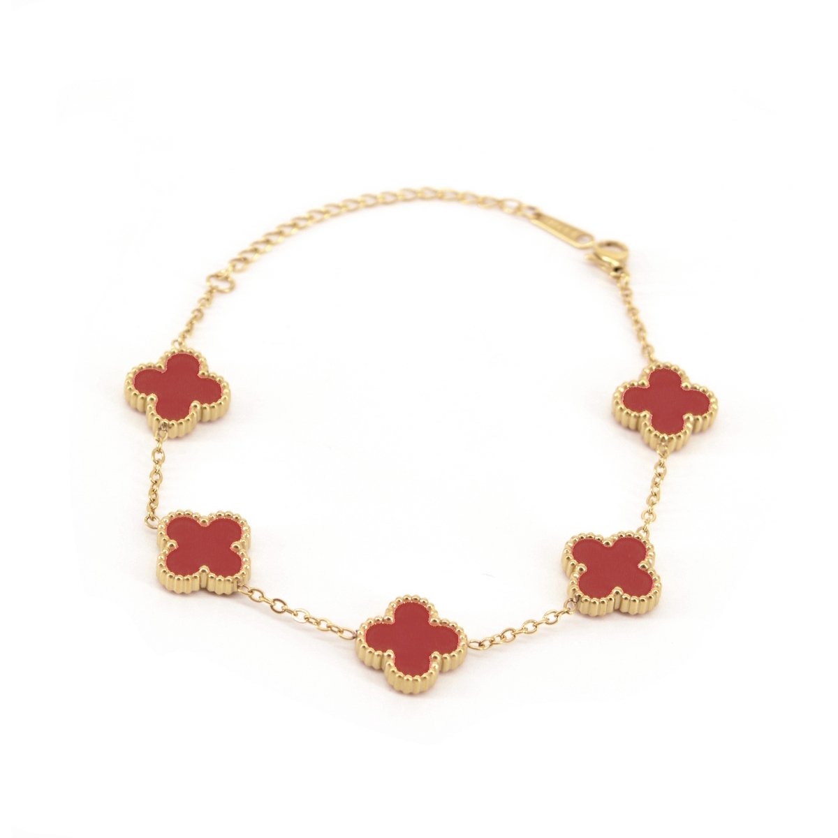Clover Armband - Wijnrood/Goud | 21,5 cm | Stainless Steel | Fashion Favorite