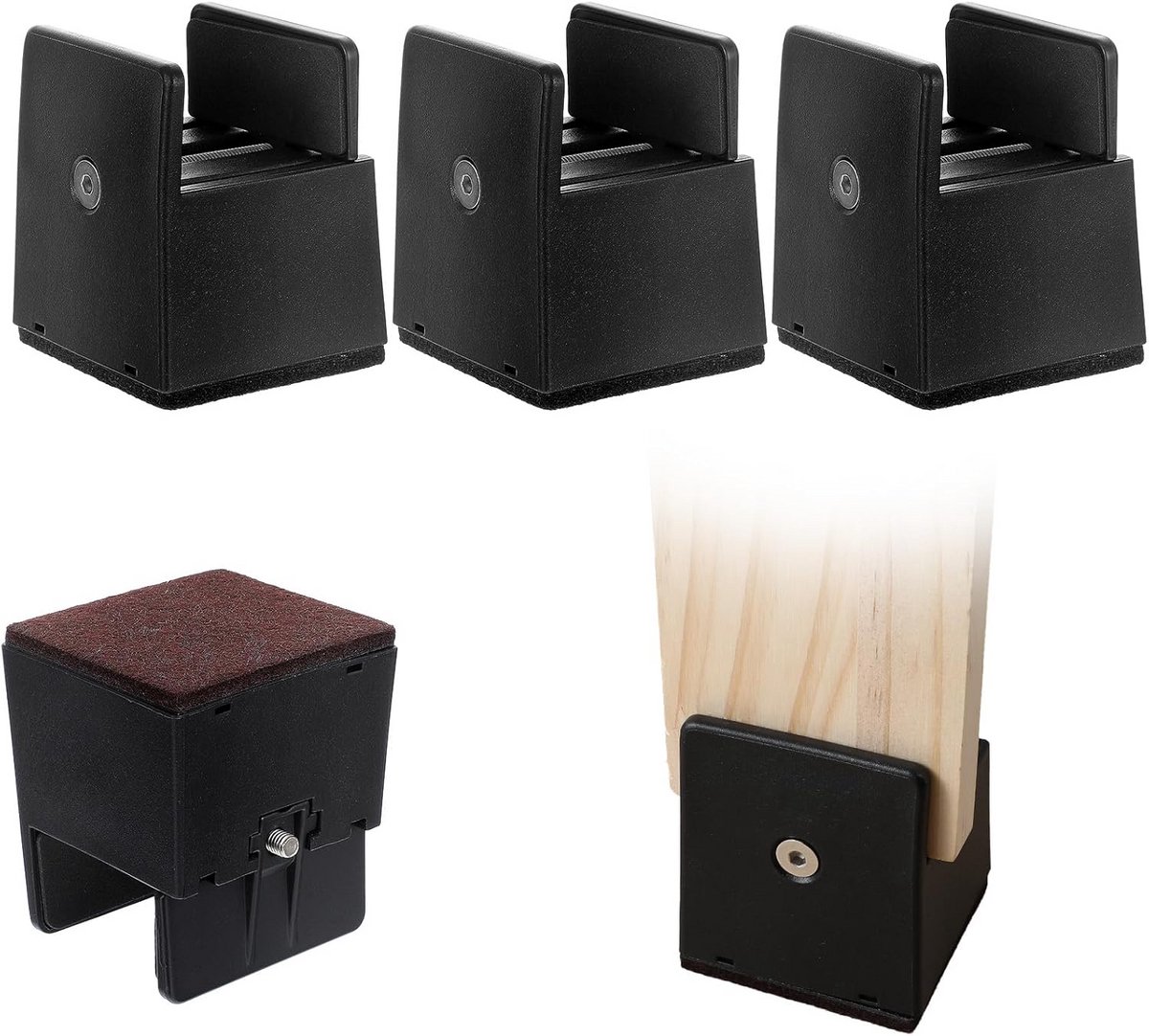 4x Zwarte Meubelverhogers 5,5 cm - Verstelbare Bedverhogers met Antislip voor Bank, Tafel en Bureau