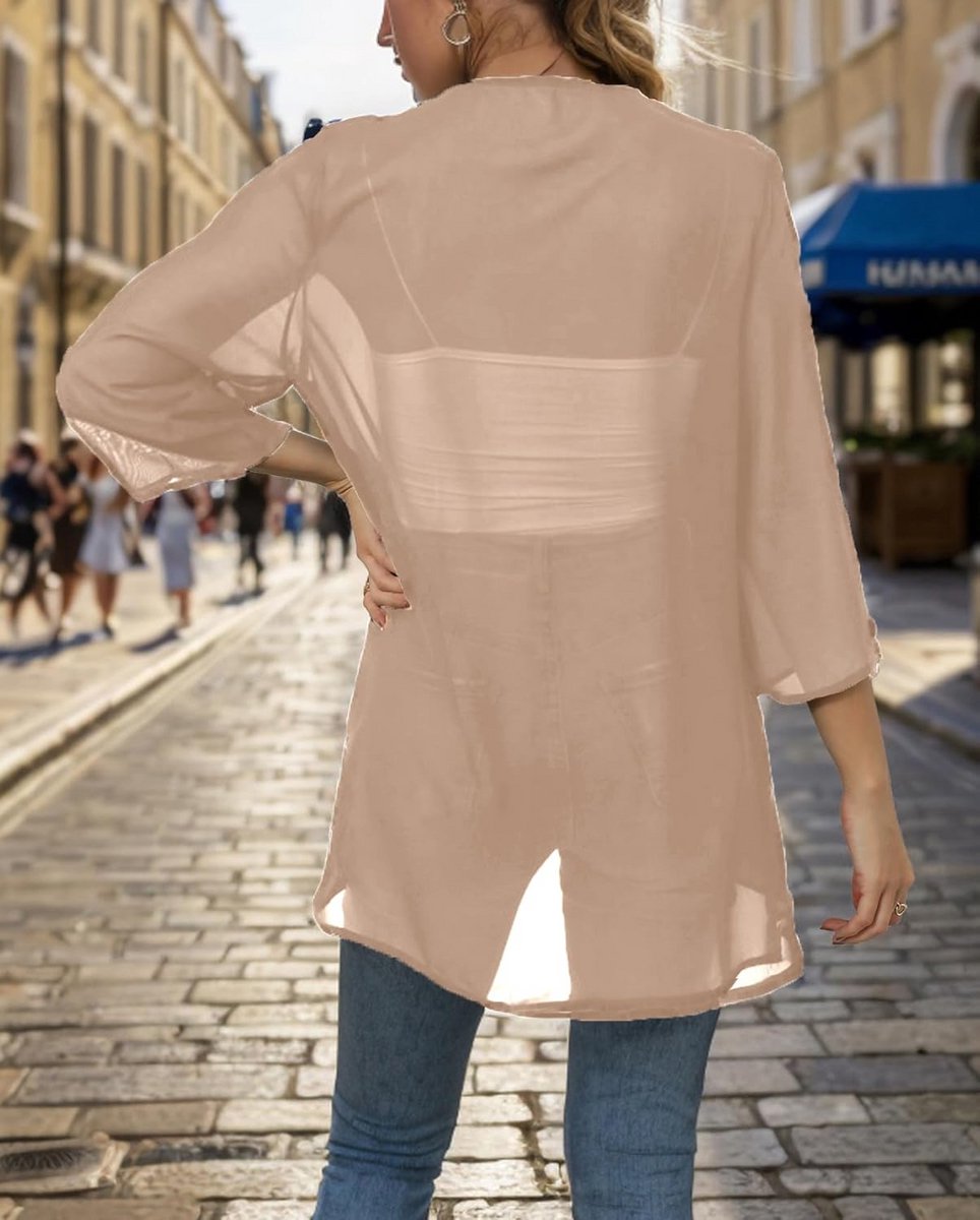 Transparante Chiffon Kimono Vest Dames Open Voorkant Strand- en Badpak Cover-up